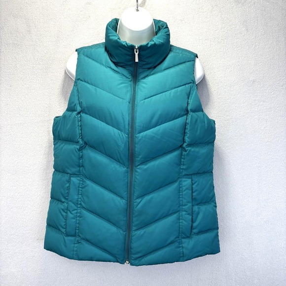 Lands' End Jackets & Blazers - Lands' End Quilted‎ Down Puffer Vest Womens Small Teal Blue Insulated Zip Up